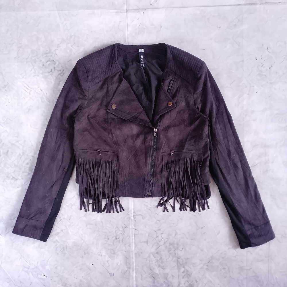 Fringe Faux Suede Moto Jacket - Dark Brown DESIGN LAB LORD & TAYLOR